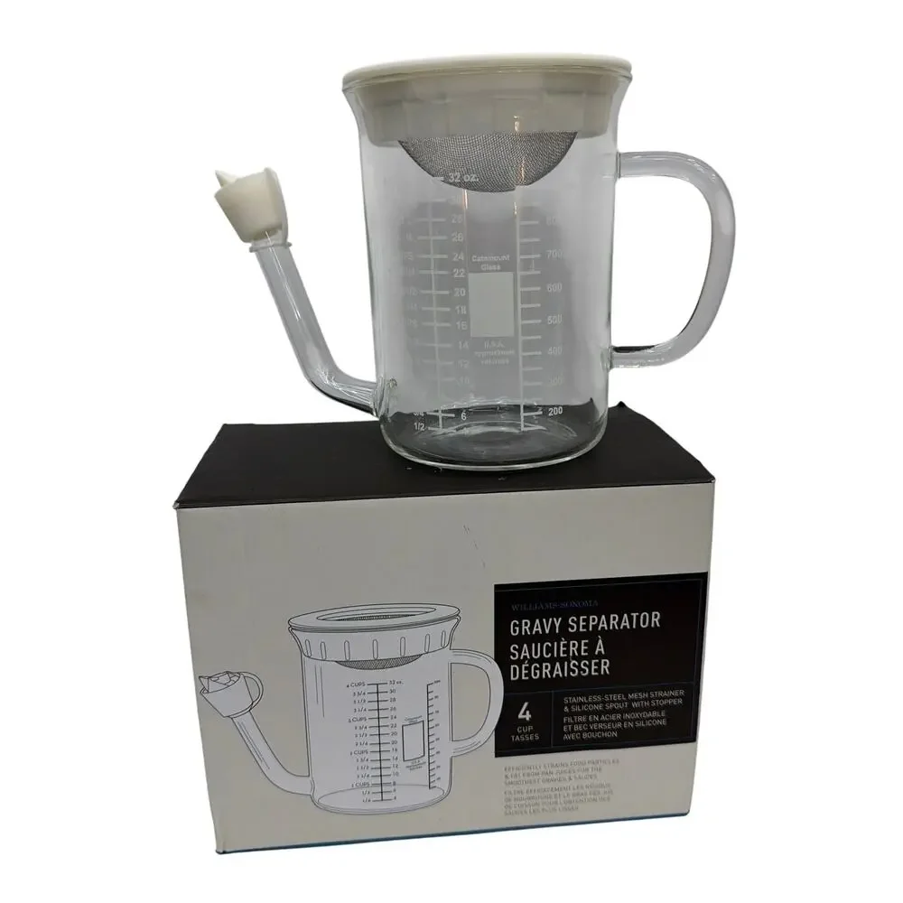 Williams-Sonoma 4 Cup Glass Gravy Separator with Strainer and Stopper